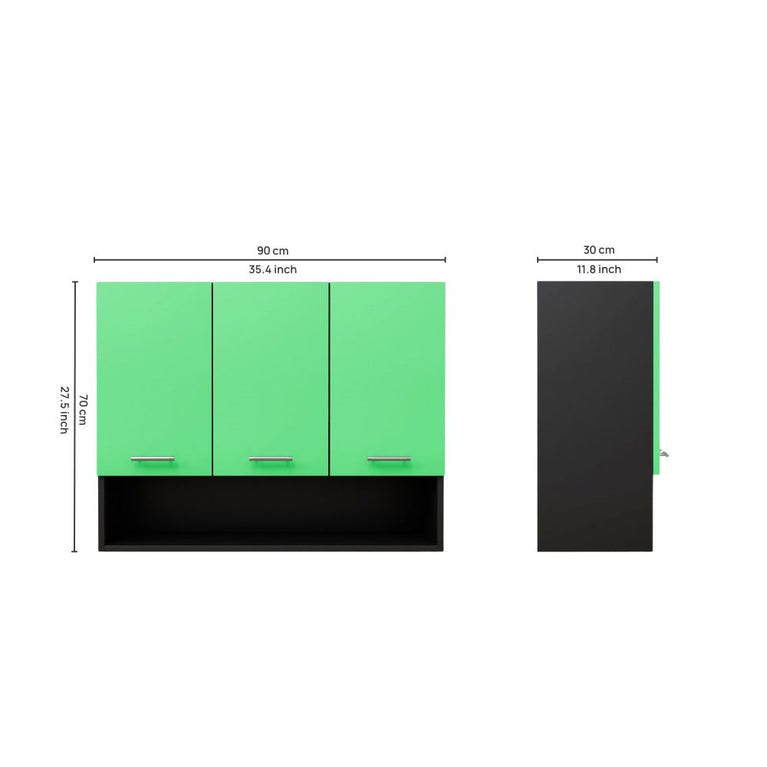 SPYDERCRAFT Matte Finish Myra (Foor-Door) Kitchen Cabinet| Color: Green and Black| Do-It-Yourself Product