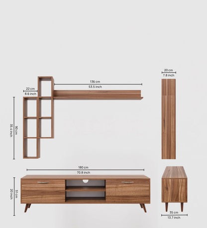 Spyder Craft A5 Tv Unit With Wall Shelf Tv Stand With Bookshelf Wall Mounted Shelves Modern Standing Basket Walnut - Noce Lyon M16