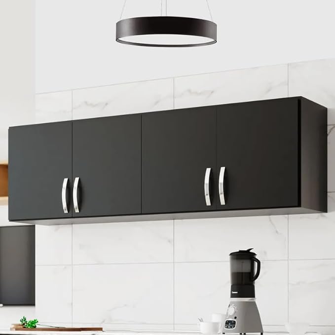 SPYDER CRAFT Engineered Wood Matte Finish EA120 Wall Mounted Kitchen Cabinet Multi-Purpose Cabinet for Kitchen| Living Room & Bedroom Color: Black || Assembly -DIY (Do-It-Yourself)