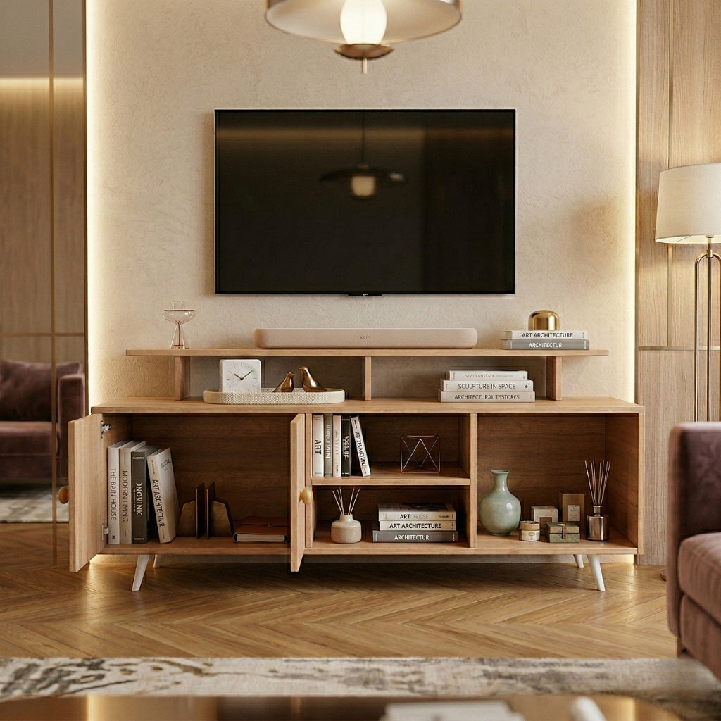 Spydercraft Modern Marbay TV Unit with Storage & Display Shelf – Space-Saving Entertainment Console in Canyon Oak Finish