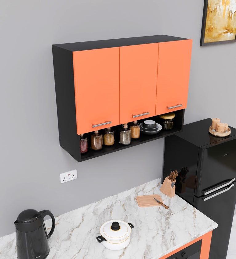 SPYDERCRAFT Matte Finish Blitz (Three-Door) Kitchen Cabinet| Color: Saffron and Black| Do-It-Yourself Product