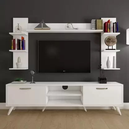 Spyder Craft A9 Tv Unit With Wall Shelf Tv Stand With Bookshelf Wall Mounted With Shelf Modern Leg 180 Cm Miniature White
