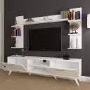 Spyder Craft A9 Tv Unit With Wall Shelf Tv Stand With Bookshelf Wall Mounted With Shelf Modern Leg 180 Cm Miniature White