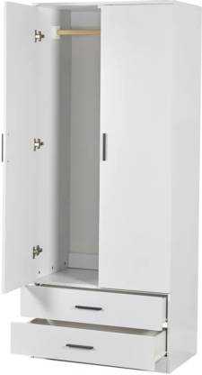 Spyder Craft Multipurpose Wardrobe with 2 Doors & 2 Drawers, Wardrobe for Various Rooms Engineered Wood 2 Door Wardrobe  (Finish Color - Glossy White, Pre-assembled)