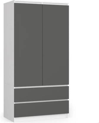 Spyder Craft Wardrobe with 2 Doors, 4 Shelves, Wardrobe, 2 Drawers, Wardrobe for Bedroom Engineered Wood 2 Door Wardrobe  (Finish Color - White & Grey, Pre-assembled)