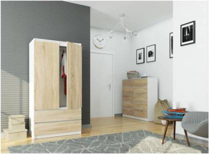 Spyder Craft Wardrobe with 2 Doors, 4 Shelves, Wardrobe, 2 Drawers, Wardrobe for Bedroom Engineered Wood 2 Door Wardrobe  (Finish Color - White & Sonoma Oak, Pre-assembled)