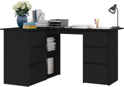 Spyder Craft Corner Desk L-Shaped Computer Desk 6 Drawers With Storage Office Study Table Engineered Wood Multipurpose Table  (Free Standing, Finish Color - Black-1, DIY(Do-It-Yourself))