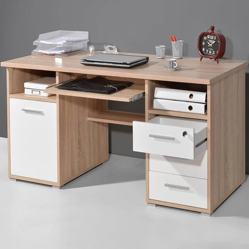 Spyder Craft Office Study Table Computer Desk With 1 Door & 3 Drawers for Home Office Engineered Wood Multipurpose Table  (Free Standing, Finish Color - Oak & White-3, DIY(Do-It-Yourself))