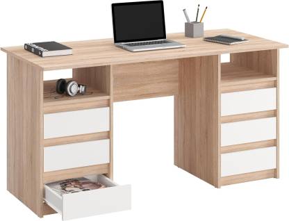 Spyder Craft Office Study Table With 6 Drawers for Home Office Study Table Engineered Wood Multipurpose Table  (Free Standing, Finish Color - Sonoma Oak & White-1, DIY(Do-It-Yourself))