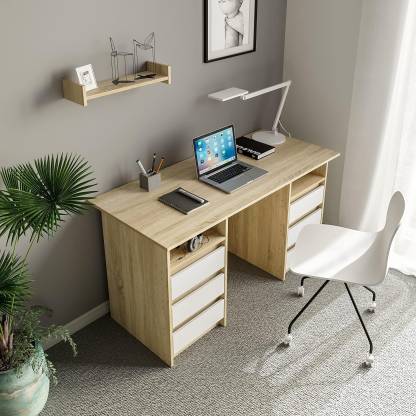 Spyder Craft Office Study Table With 6 Drawers for Home Office Study Table Engineered Wood Multipurpose Table  (Free Standing, Finish Color - Sonoma Oak & White-1, DIY(Do-It-Yourself))