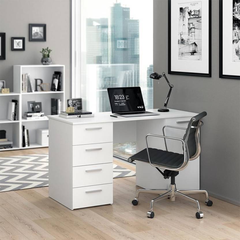 Spyder Craft Office Study Table Computer Desk With 1 Door & 4 Drawers for Home Office Engineered Wood Multipurpose Table  (Free Standing, Finish Color - White-1, DIY(Do-It-Yourself))