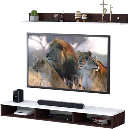 Spyder Craft Wall Mounted TV Unit Up to 55 Inches for Living Room Bedroom Engineered Wood TV Entertainment Unit  (Finish Color - Walnut Brown & White, DIY(Do-It-Yourself))