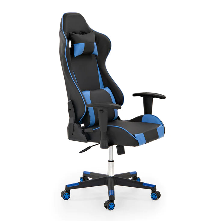 Spyder Craft Racer Gaming Chair In Leatherette With Adjustable Lumbar Cushion BLACK-BLUE