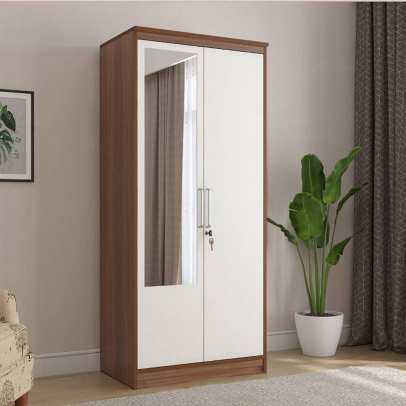 Spyder Craft Multipurpose 2 Door Wardrobe with Mirror, Wardrobe for Various Rooms Engineered Wood 2 Door Wardrobe  (Finish Color - Brown & White, Mirror Included, DIY(Do-It-Yourself))